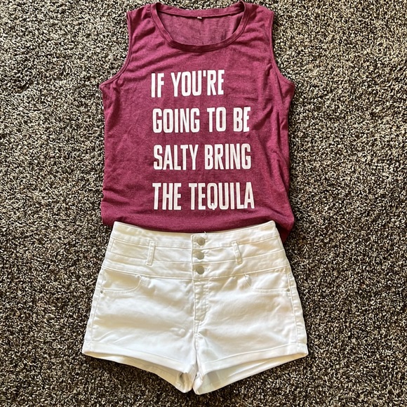 no brand Tops - Tequila Tank Top, Funny Drink Shirt, Burgundy, Size Large, Shorts also in closet